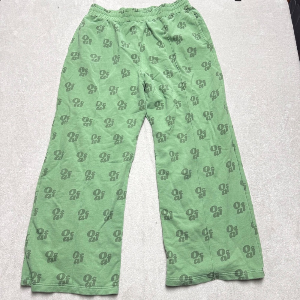 Lazy Oaf Green Oaf Logo Print Wide Leg Sweatpants Joggers UK 18 US 14 - Picture 3 of 12